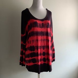 KAREN by Karen Kane Stripe Red Purple Tie Dye Top
